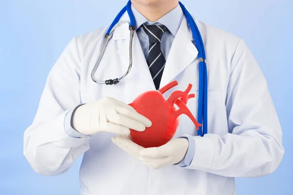 Médecin Tenir Coeur Vérifier Les Maladies Cardiaques Symptômes Cardiologiques Concept — Photo