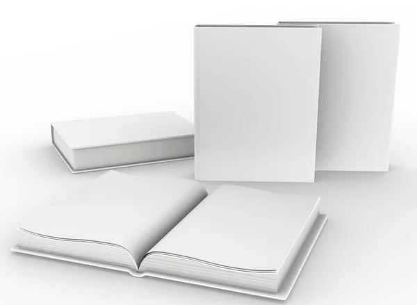 Šablona Prázdná Kniha Mockup Set Bílé Pozadí Vykreslování — Stock fotografie