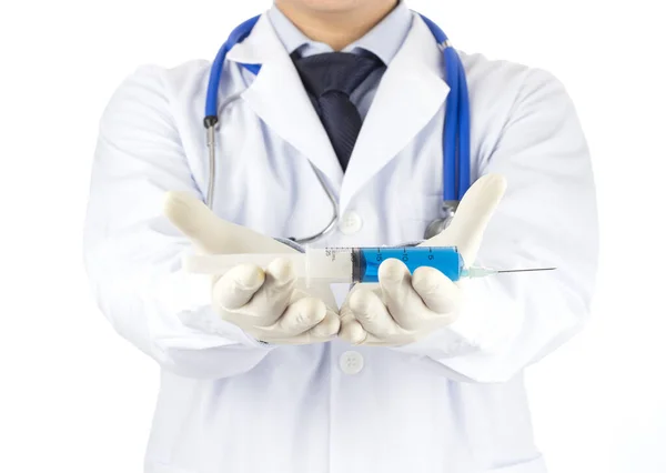 Doktor Elinde Şırıngayla Aşıyı Aldı — Stok fotoğraf