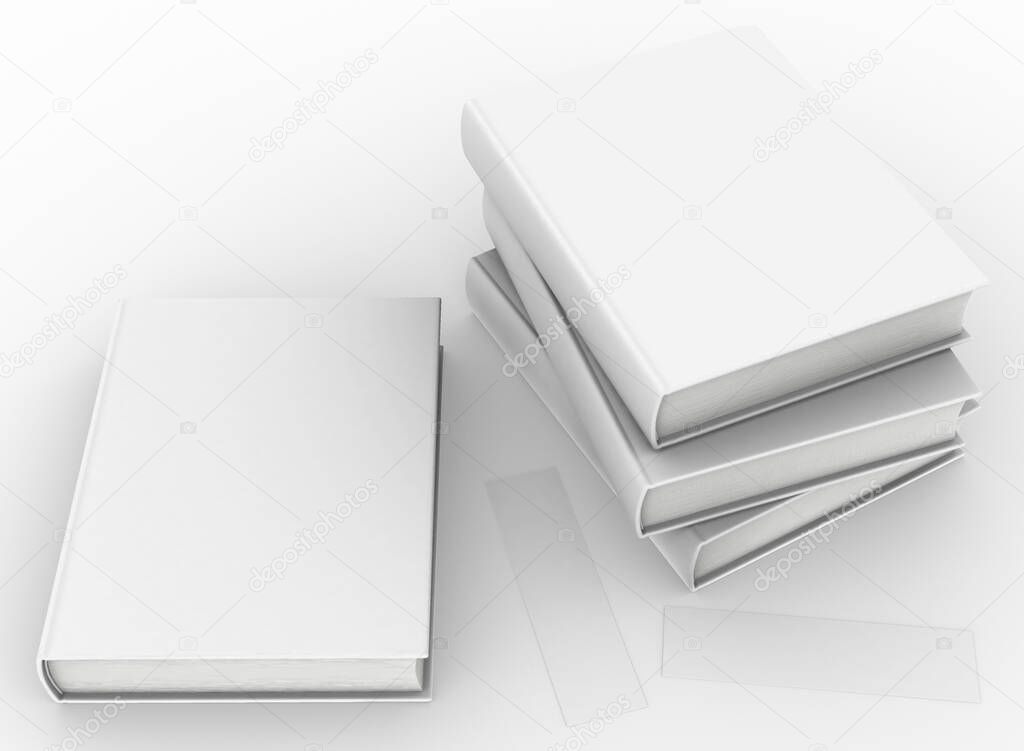 template empty hardcover book mockup set white background , 3d rendering