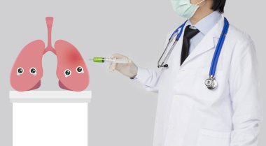 Doktor iğnesi akciğere, akciğer hastalığına, 3 boyutlu konsept