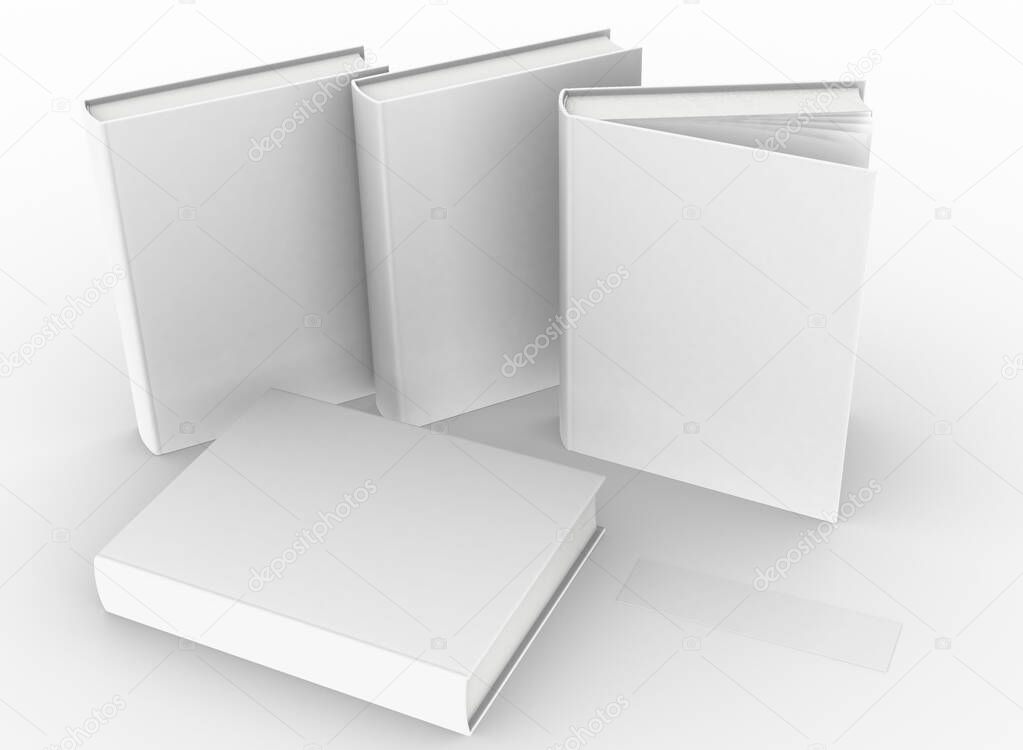template empty book mockup set white background , 3d rendering