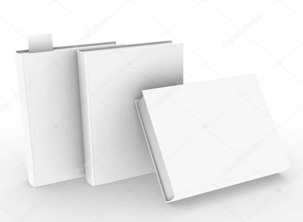 template empty book mockup set white background , 3d rendering