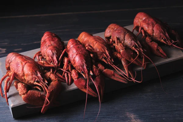 Cangrejos Río Cocidos Rojo Primer Plano Madera Gran Merienda Cerveza — Foto de Stock