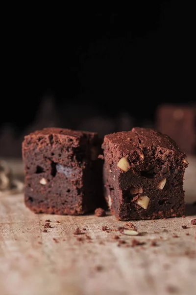 Chocolate Brownie Nuts Mint Sweet Tasty Dessert Decorated Mint Closeup — Stock Photo, Image