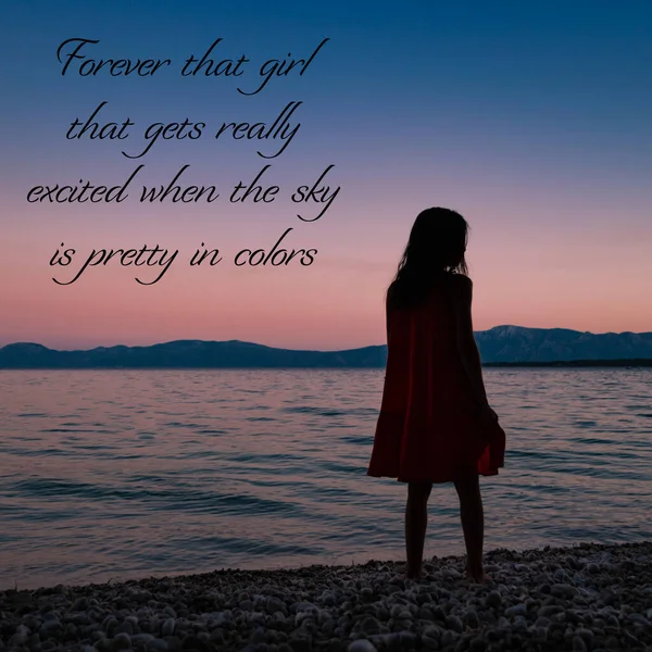 Silhouette Young Girl Standing Beach Beautiful Quote — Stock Photo, Image