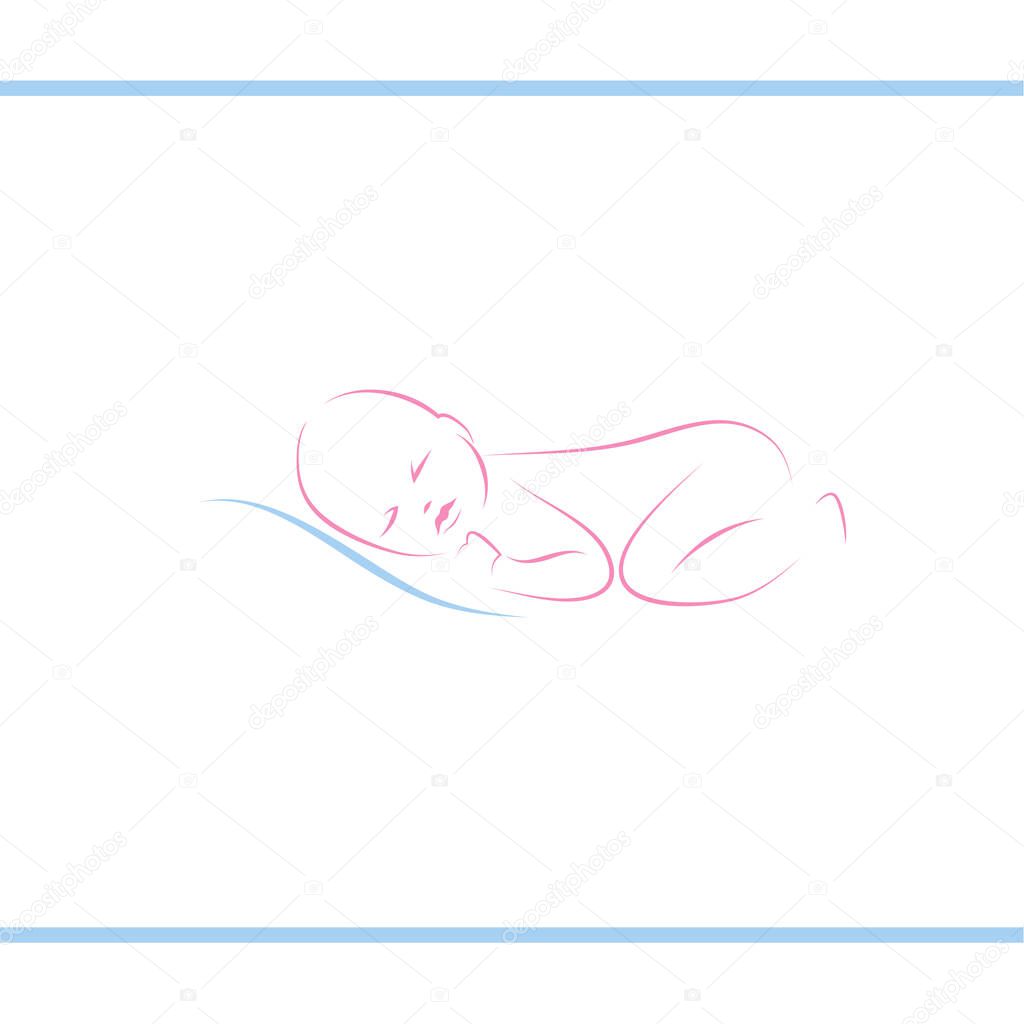 Cute sleeping baby. Health of newborn. Logo design template. Pink and blue color
