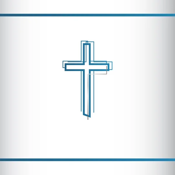 Modern christian cross. Abstract line christian cross. Vector illustration. Blue and silver color. Logo design template. — Stock Vector