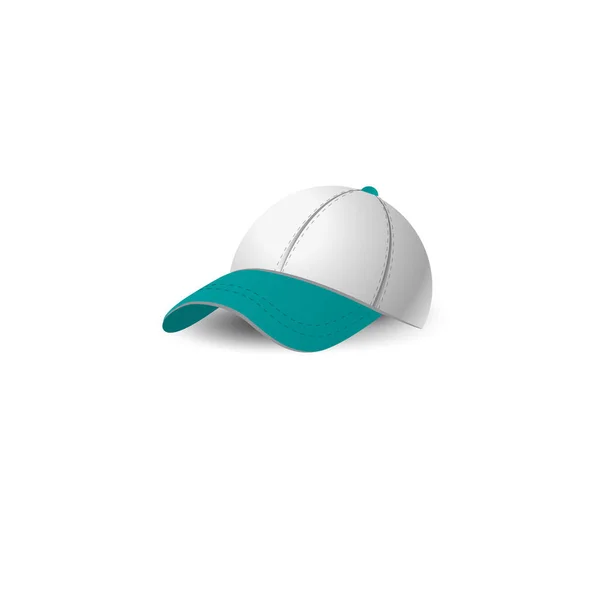 Vector illustration of Baseball Cap. White with turquise peak. 3d effect. — Stock Vector