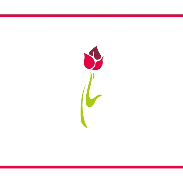 Mano e tulipano. Gesto della mano con fiori. Astratto mano che tiene il fiore. Colore verde e rosa. Modello di design logo creativo . — Vettoriale Stock