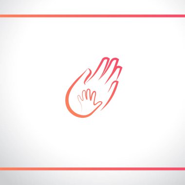 Eller bebek ve yetişkin. Anne ve çocuk. Baba ve bebek. Ebeveyn ve çocuk. Annelik, ebeveynlik ya da çocuklara yardım. Logo tasarım şablonu