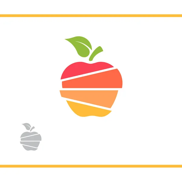 Fresh Fruit Stack Symbol Logo Wektora. Owoce jabłka w plasterkach. Jabłko pokrojone na plasterki. Zakres kolorów, czerwony, pomarańczowy, żółty i zielony liść. — Wektor stockowy