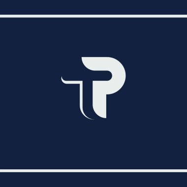 P ve T harflerinin baş harfleri. TP veya PT basit bir monogram. Minimalist tarzda, negatif alan. Typography işareti. Vektör logo tasarım şablonu