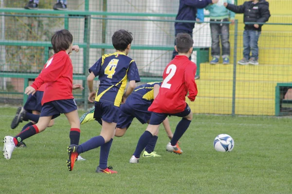 Genç futbolcular için şampiyonada oynayan çocuklar