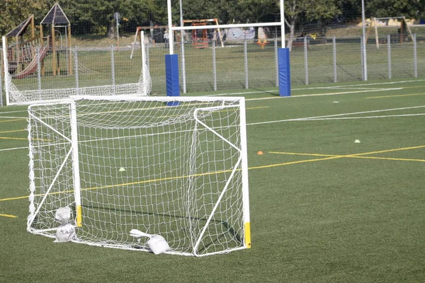 Ein Blick Auf Ein Netz Auf Einem Freien Fußballplatz — Stockfoto