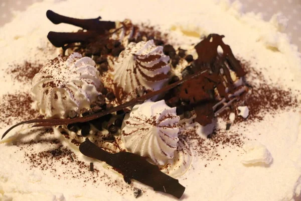 Meringue Торт Шоколадным Кремом Здоровой Пищи — стоковое фото