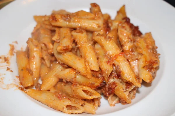 Prato Italiano Caseiro Com Macarrão Queijo Massa Assada Uma Chapa — Fotografia de Stock