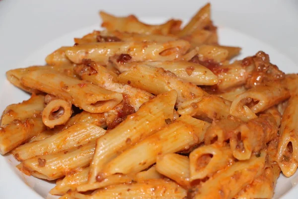 Homemade Italian Dish Macaroni Cheese Pasta Baked Plate — Stock Photo, Image