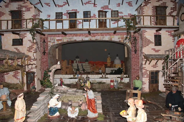 Presepe Natalizio Nascita Gesù Presepe Con Statuette Religiose — Foto Stock