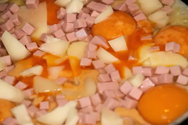 Смажені Яйця Шинкою Сиром Смачний Англійський Сніданок — стокове фото