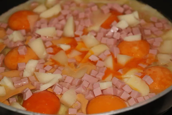 Gebratene Eier Mit Schinken Und Käse Leckeres Englisches Frühstück — Stockfoto