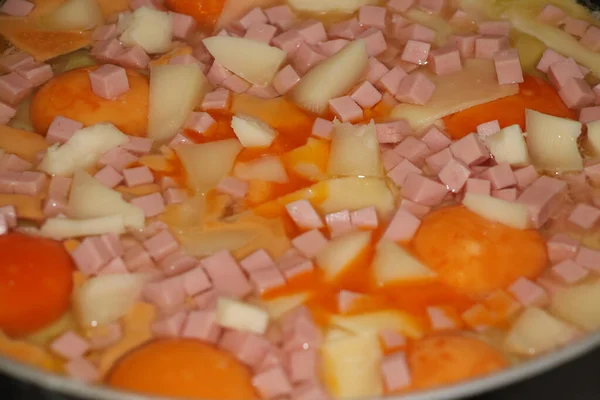 Gebratene Eier Mit Schinken Und Käse Leckeres Englisches Frühstück — Stockfoto