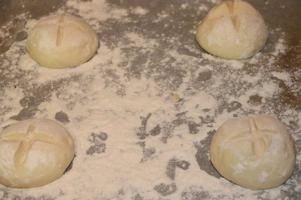 Beredning Deg För Bakning Bröd Och Mjöl — Stockfoto