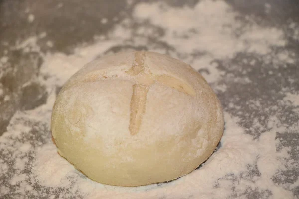 Příprava Těsta Pečení Chleba Mouky — Stock fotografie