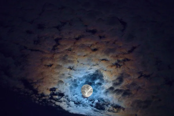 Bright Moon Earth satellite on the night sky — Stock Photo, Image