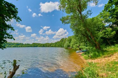 Huzurlu kırsal yaz Avrupa manzarası Yeşil ağaçlar ve va