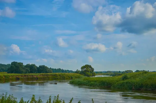 Paisagem europeia pacífica verão rural com árvores verdes e wa — Fotografia de Stock