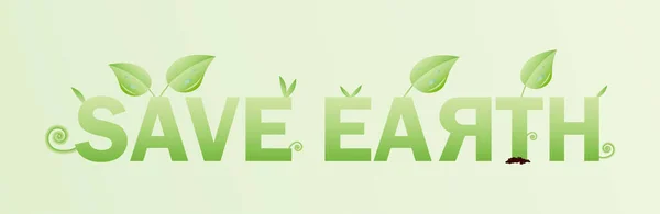 Salvar Tierra Con Ecología Diseño Hojas Logotipo Estilo Texto — Vector de stock