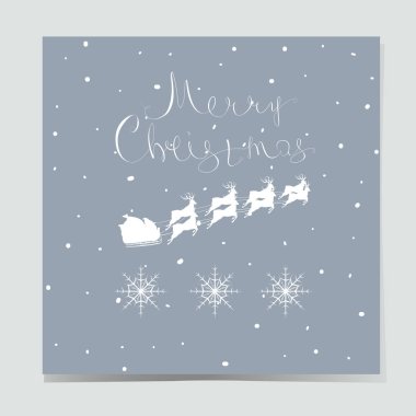 Geyik ve gri bir arka plan üzerinde izole yazı ile Noel kartı. Sevimli vektör çizim tebrik kartları, davetiyeler ve baskı için. Mutlu Noeller.