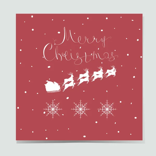 Cartão de Natal com veados e letras isoladas em um fundo vermelho. Ilustração vetorial bonito para cartões de saudação, convites e impressões. Feliz Natal! . — Vetor de Stock
