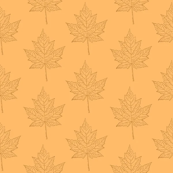 O padrão sem costura do outono é isolado em um fundo laranja. Folhas de bordo. Vetor . — Vetor de Stock