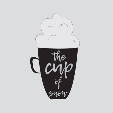 Kar bir fincan beyaz bir arka plan üzerinde izole. Yazı. Vektör. Kış illüstrasyon. Kartpostal. Davet. Noel tebrik kartı tasarım şablonu.