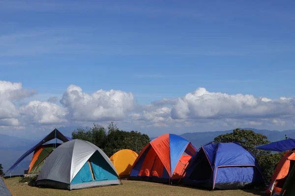 Tent Has Many Openings Beautiful Views Sky Clouds — Stock Photo, Image