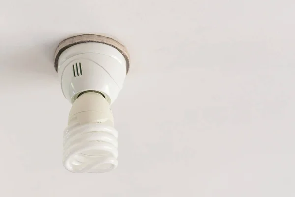 Light bulb on white ceiling — ストック写真