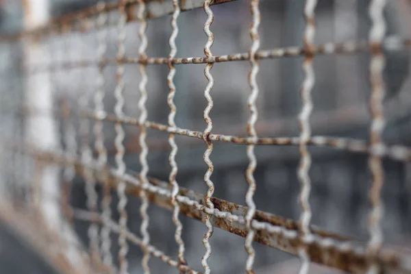 Selektivní zaměření mříží plotu rez — Stock fotografie