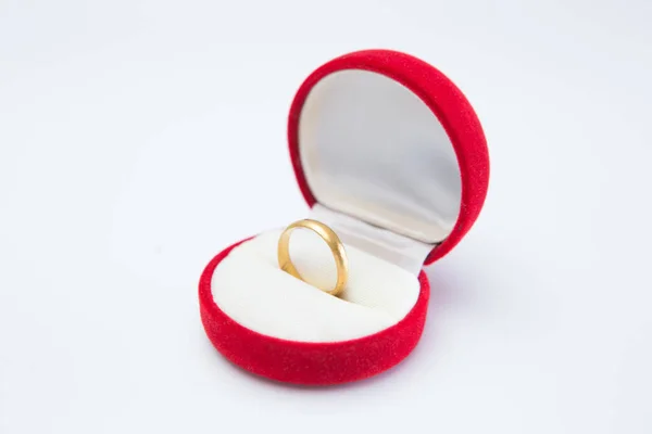Gold Ring Red Ring Box White Background — Stock Photo, Image