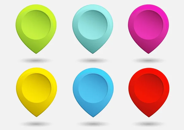 Set of bright map pointers colorful 3d buttons. Vector illustration.