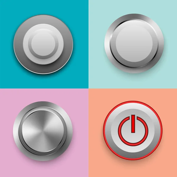 Set Chrome Buttons Realistic Metallic Buttons Vector Design Vector Illustration — Stock Vector