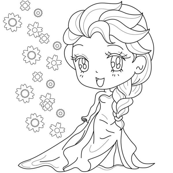 Çocuk boyama kitabı, vektör illüstrasyonu için beyaz arka planda sevimli bir masal prensesi..