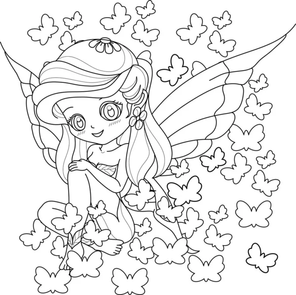 Kanatlı küçük peri kız, boyama kitabı için özet geçti. 