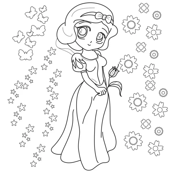página para colorir desenho animado princesa lindas listras kawaii