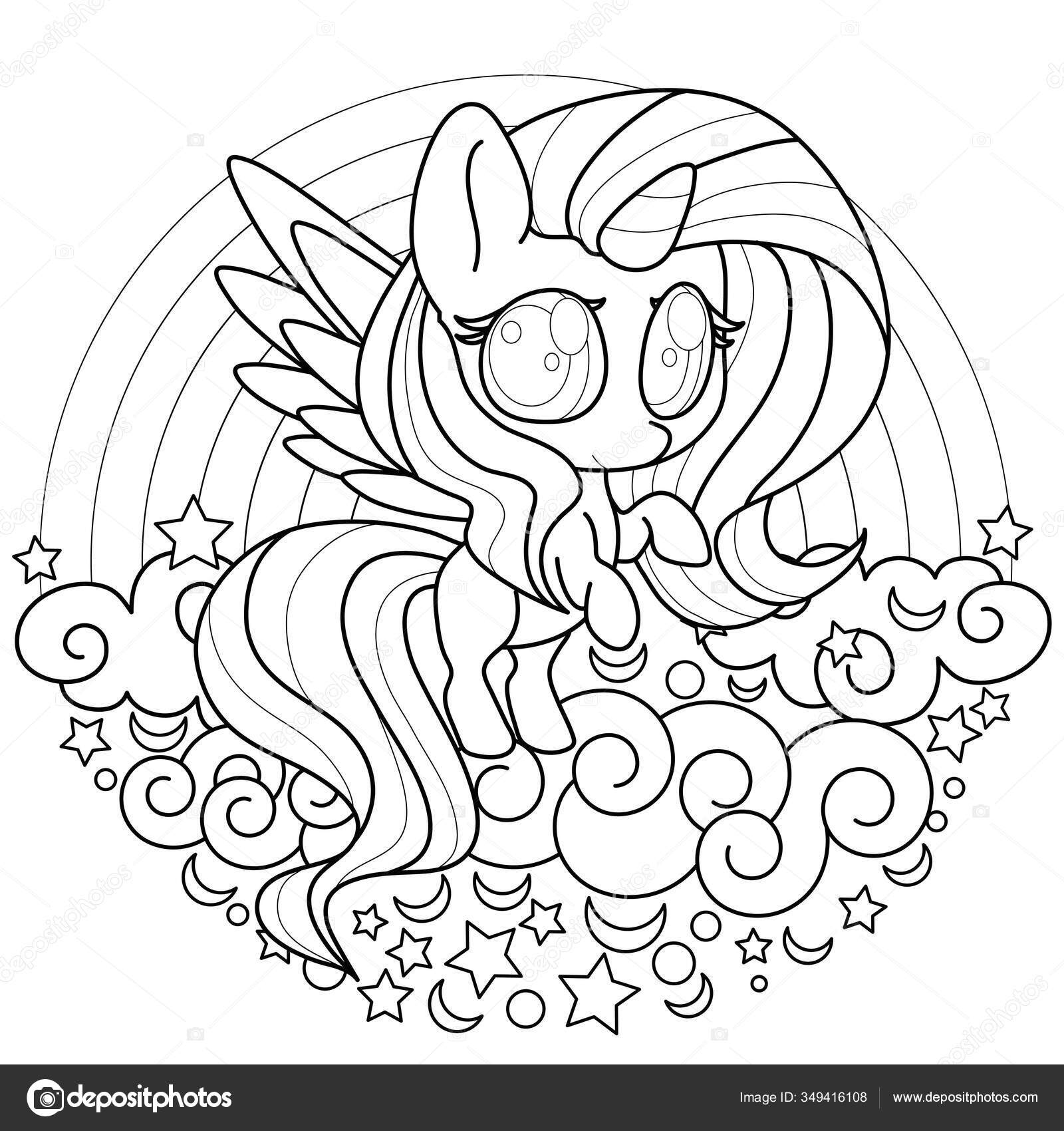 Desenho de Nuvem unicórnio Kawaii para colorir