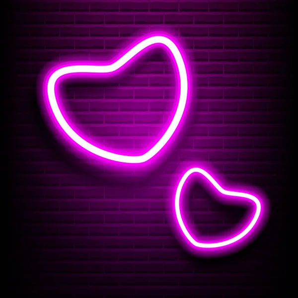 在砖墙上闪耀的霓虹之心 爱砖墙上的霓虹灯粉红的心 粉色发光标牌 — 图库矢量图片