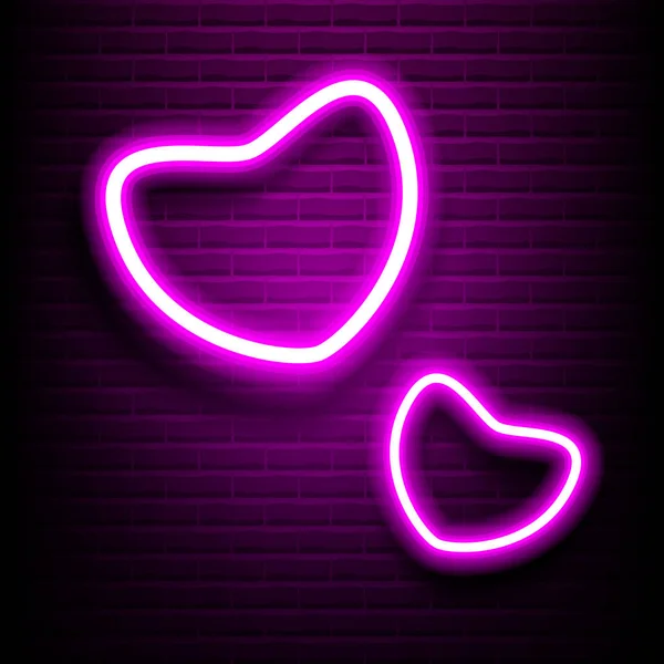 Brick Wall 'da Parlayan Neon Heart. Tuğla duvardaki neon pembe kalbi seviyorum. Pembe parlayan tabela.