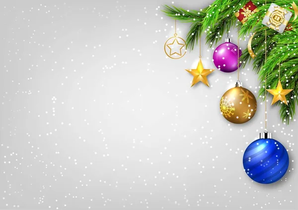 Mutlu Noeller ve mesajın için yeni yılın boş kartı. Noel balosu, çam dalı, yıldız ve hediye kutusu.