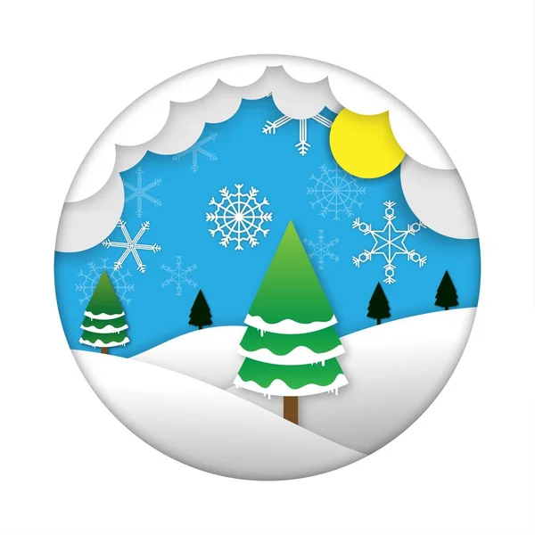Feliz Natal Cartão Saudação Com Pinheiros Neve Terra Nuvem Lua — Vetor de Stock